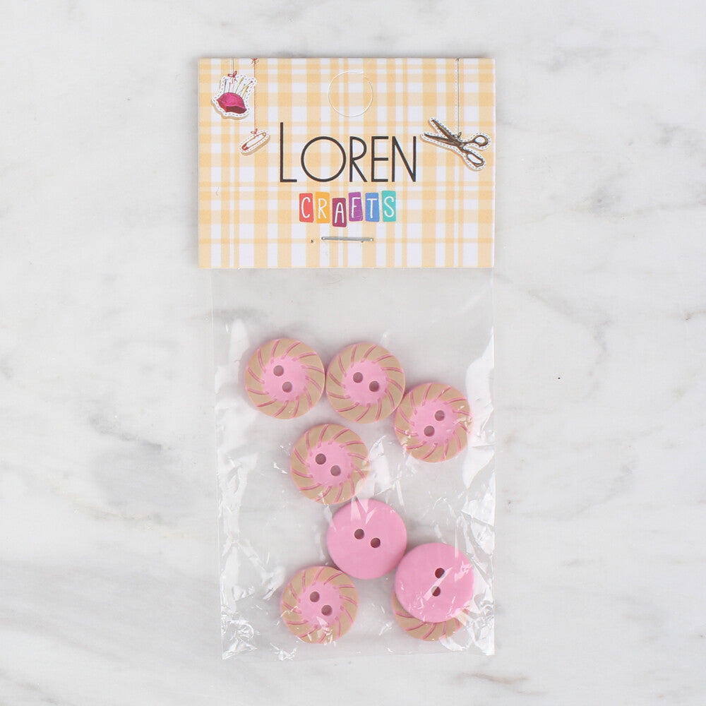 Loren Crafts 8 Pack Round Button, Pink - 353