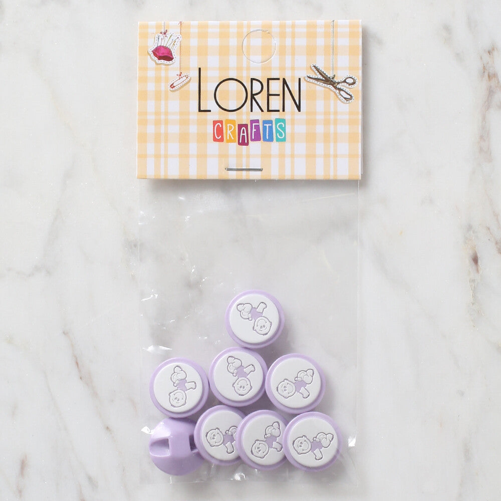 Loren Crafts 8 Pack Baby Shaped Button, Lilac - 374