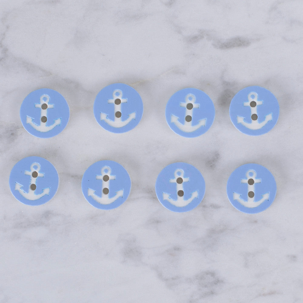 Loren Crafts 8 Pack Anchor Button, Light Blue - 0429