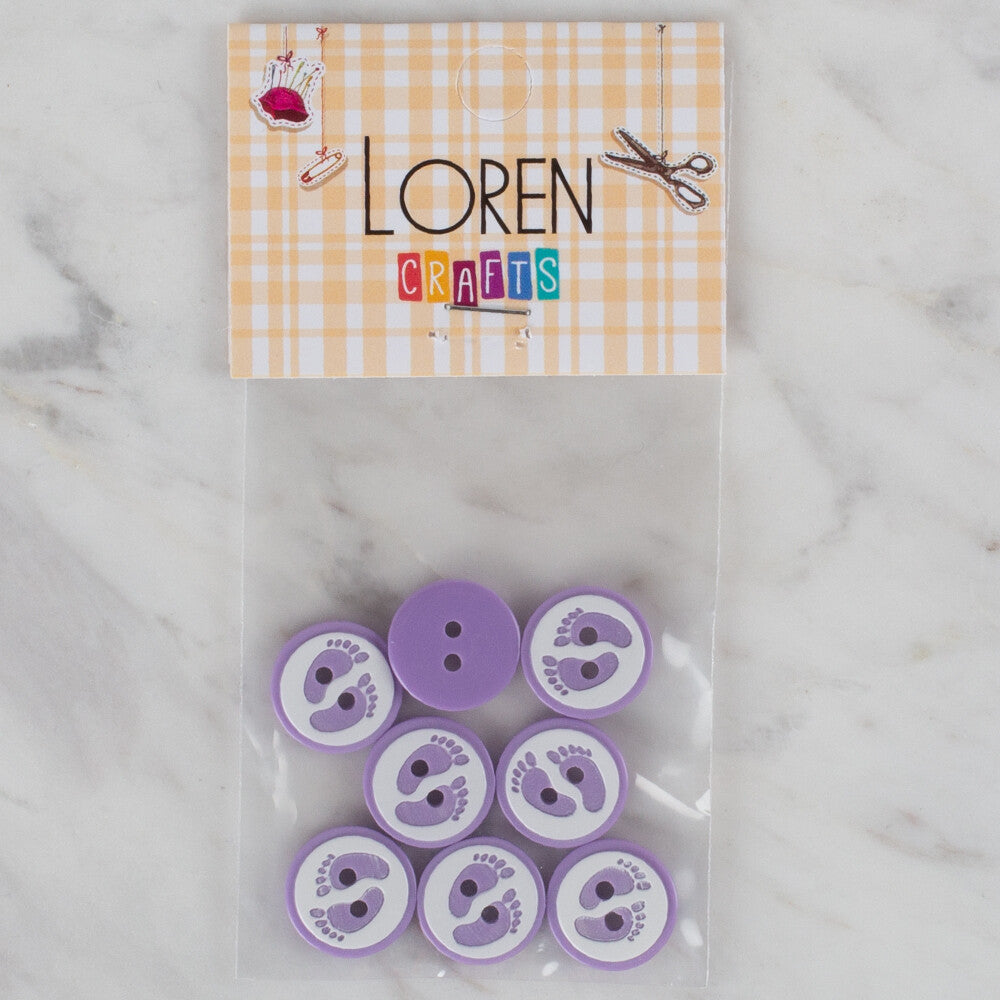 Loren Crafts 8 Pack Foot Patterned Button, Lilac - 437