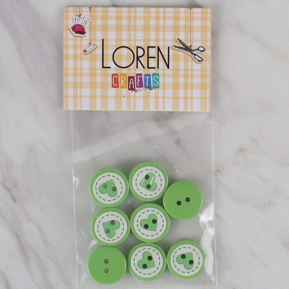Loren Crafts 8 Pack Heart Patterned Button, Green - 478