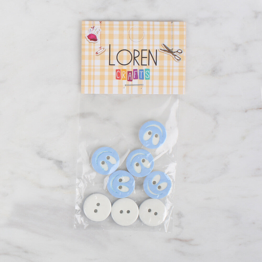 Loren Crafts 8 Pack Smiley Button, Light Blue - 525
