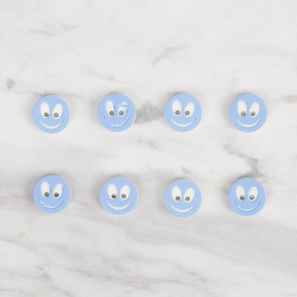 Loren Crafts 8 Pack Smiley Button, Light Blue - 525
