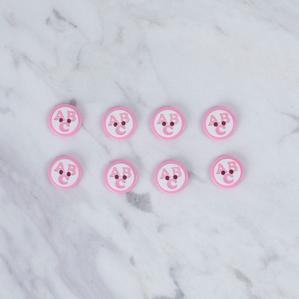 Loren Crafts 8 Pack ABC Patterned Button, Pink - 557