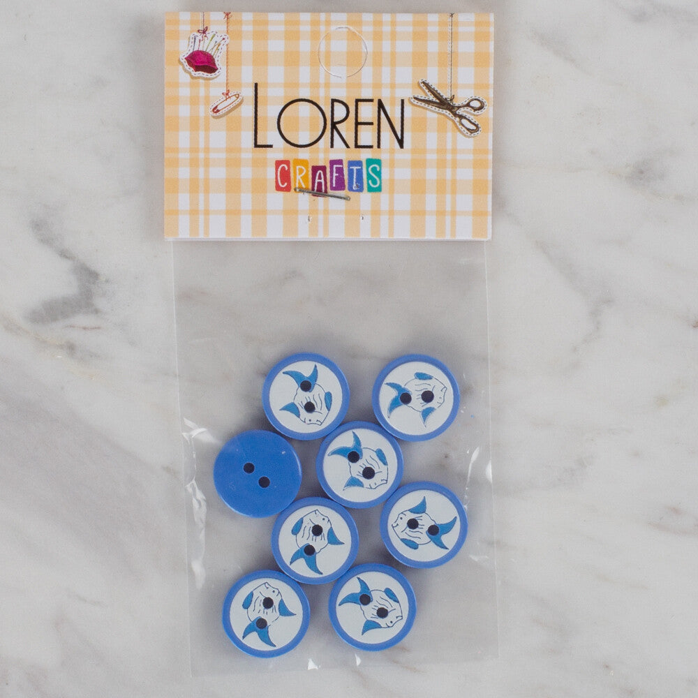 Loren Crafts 8 Pack Fish Patterned Button, Dark Blue - 576