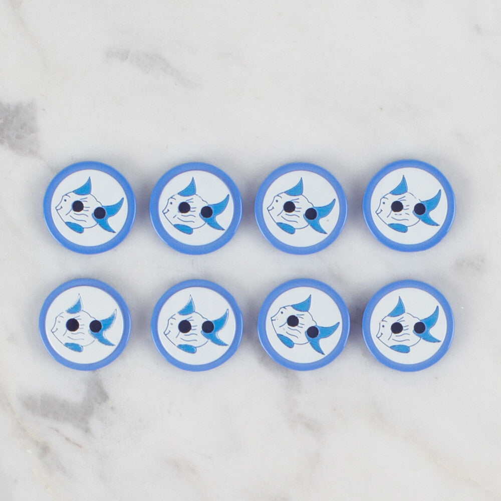 Loren Crafts 8 Pack Fish Patterned Button, Dark Blue - 576
