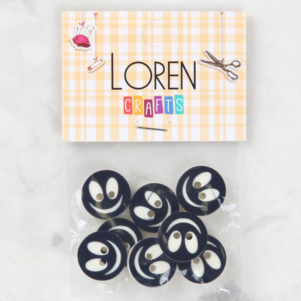 Loren Crafts 8 Pack Smiley Face Button, Navy Blue- 0611