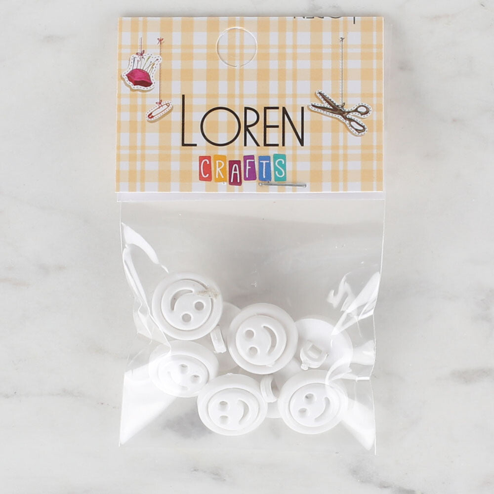 Loren Crafts 8 Pack Button, White - 628