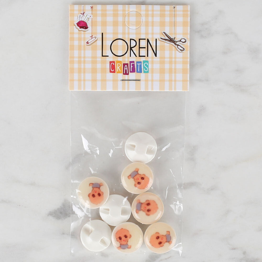 Loren Crafts 8 Pack  Baby Button, Cream- 673