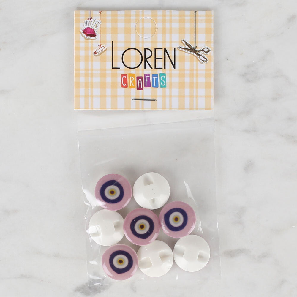 Loren Crafts 8 Pack Evil Eye Beads Button, Lilac - 687