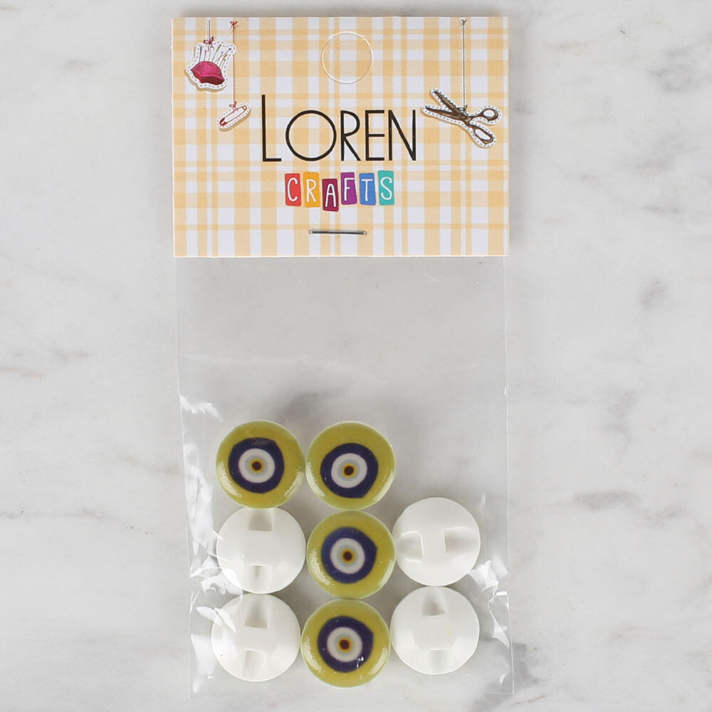 Loren Crafts 8 Pack Evil Eye Bead Button, Green - 691