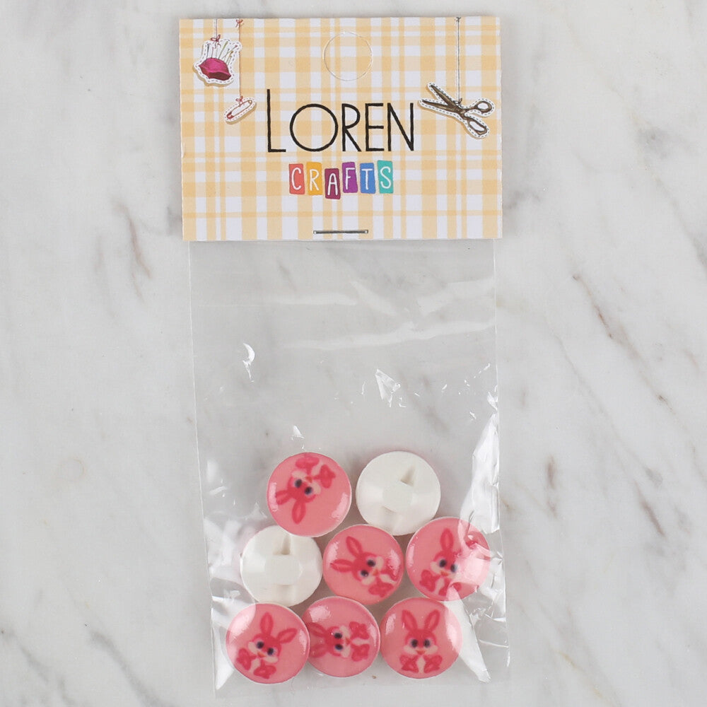 Loren Crafts 8 Pack Rabbit Button, Pink - 706