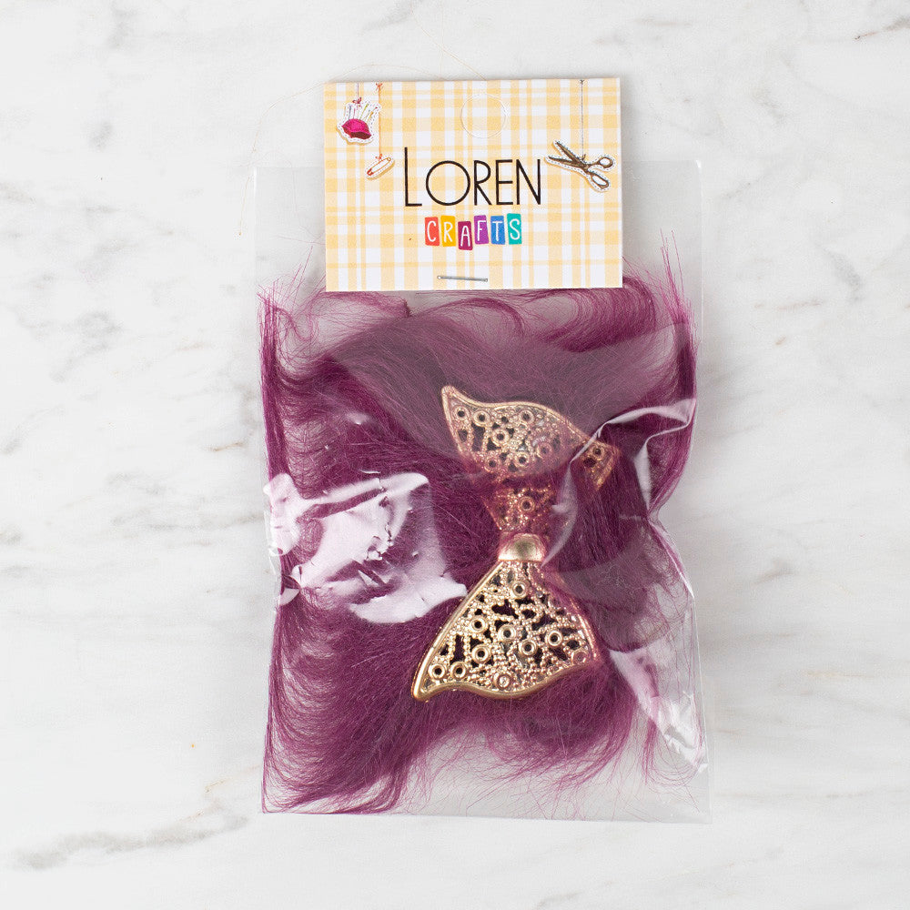 Loren 2 Pcs Faux Fur Fluffy Shoe Clip, Purple and Brown