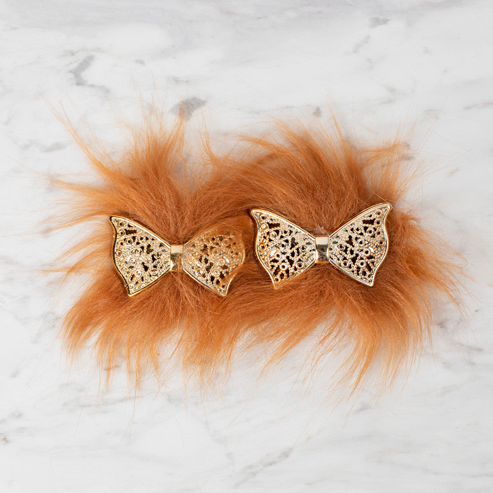 Loren 2 Pcs Faux Fur Fluffy Shoe Clip, Brown