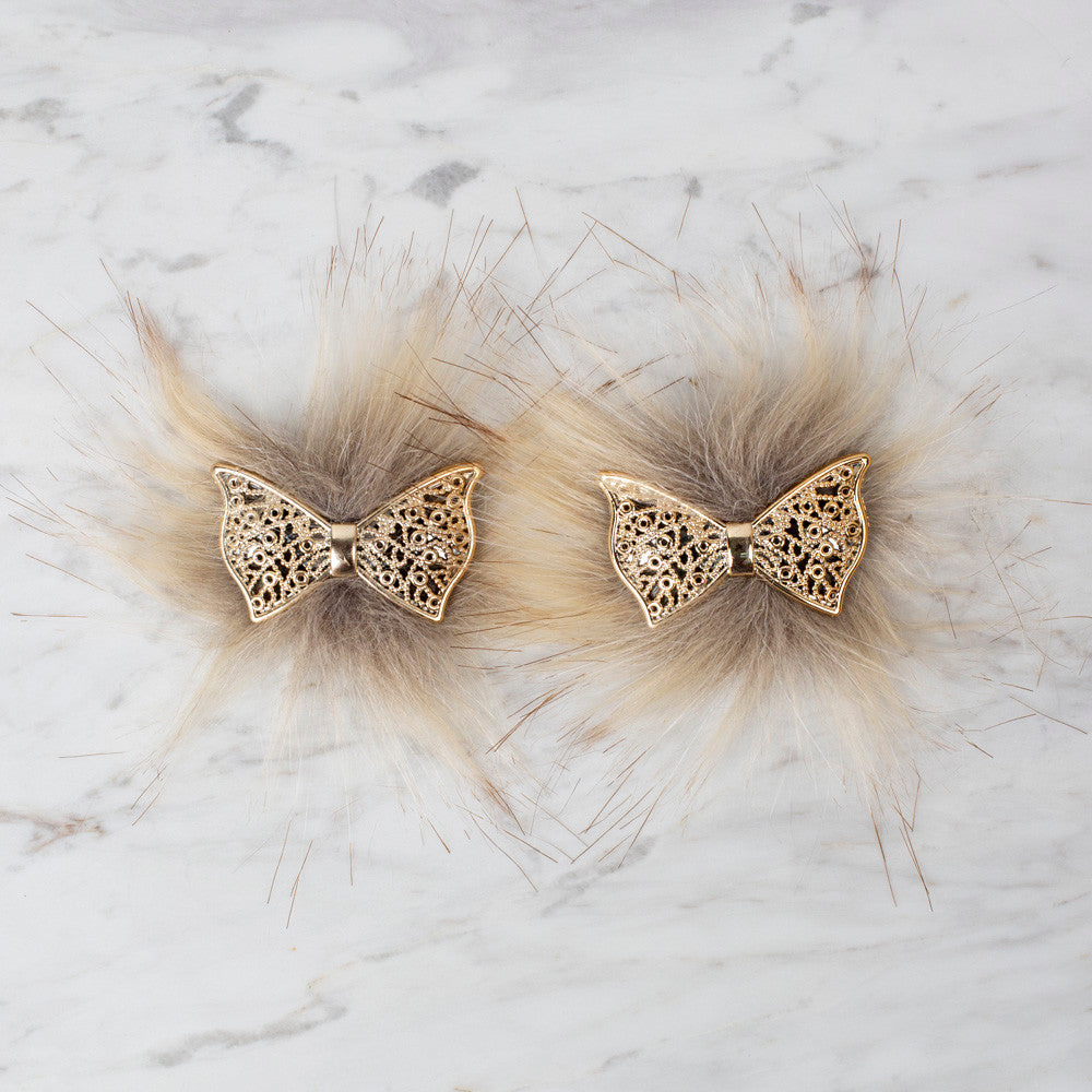 Loren 2 Pcs Faux Fur Fluffy Shoe Clip, Beige