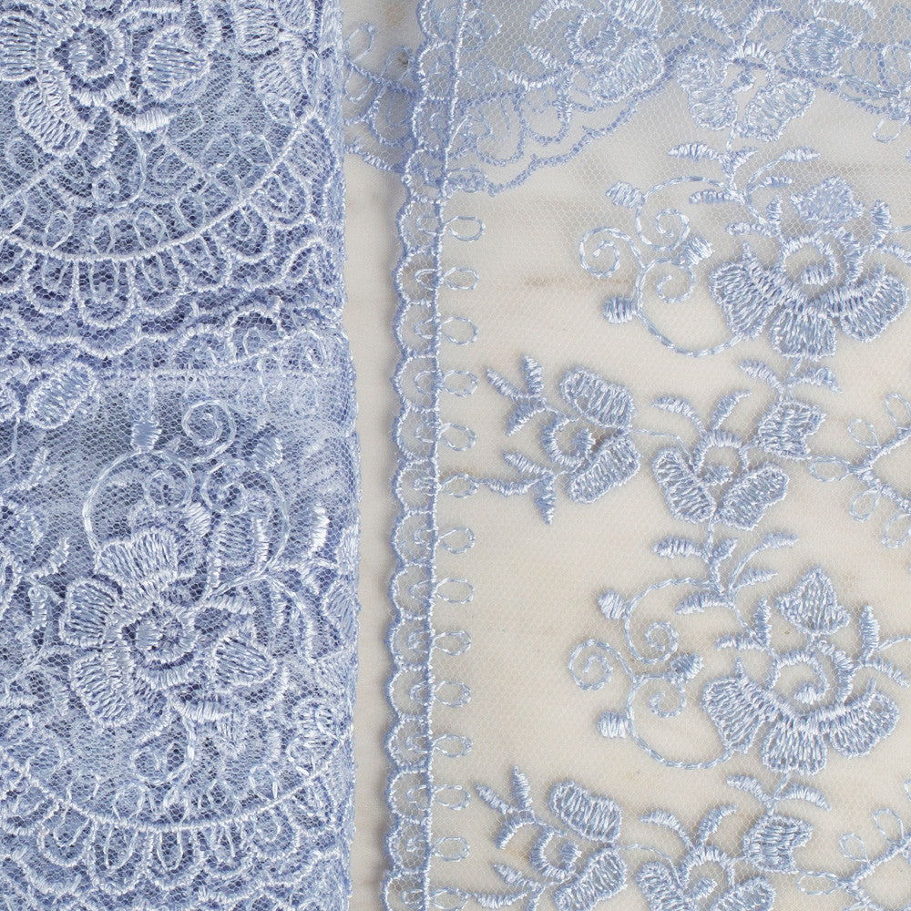 Önel Lace Ribbon, 9 cm, Light Blue, Flower Patterned - 672