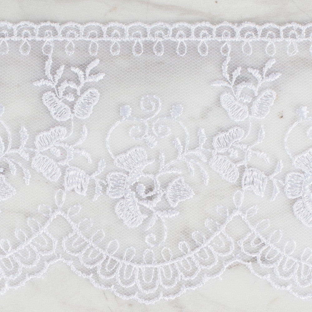 Önel Lace Ribbon, 9 cm, White, Flower Patterned - 672