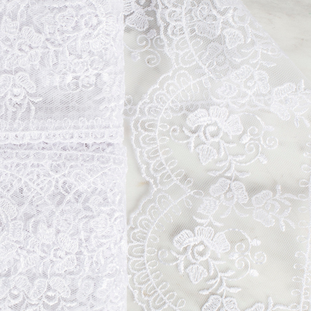 Önel Lace Ribbon, 9 cm, White, Flower Patterned - 672