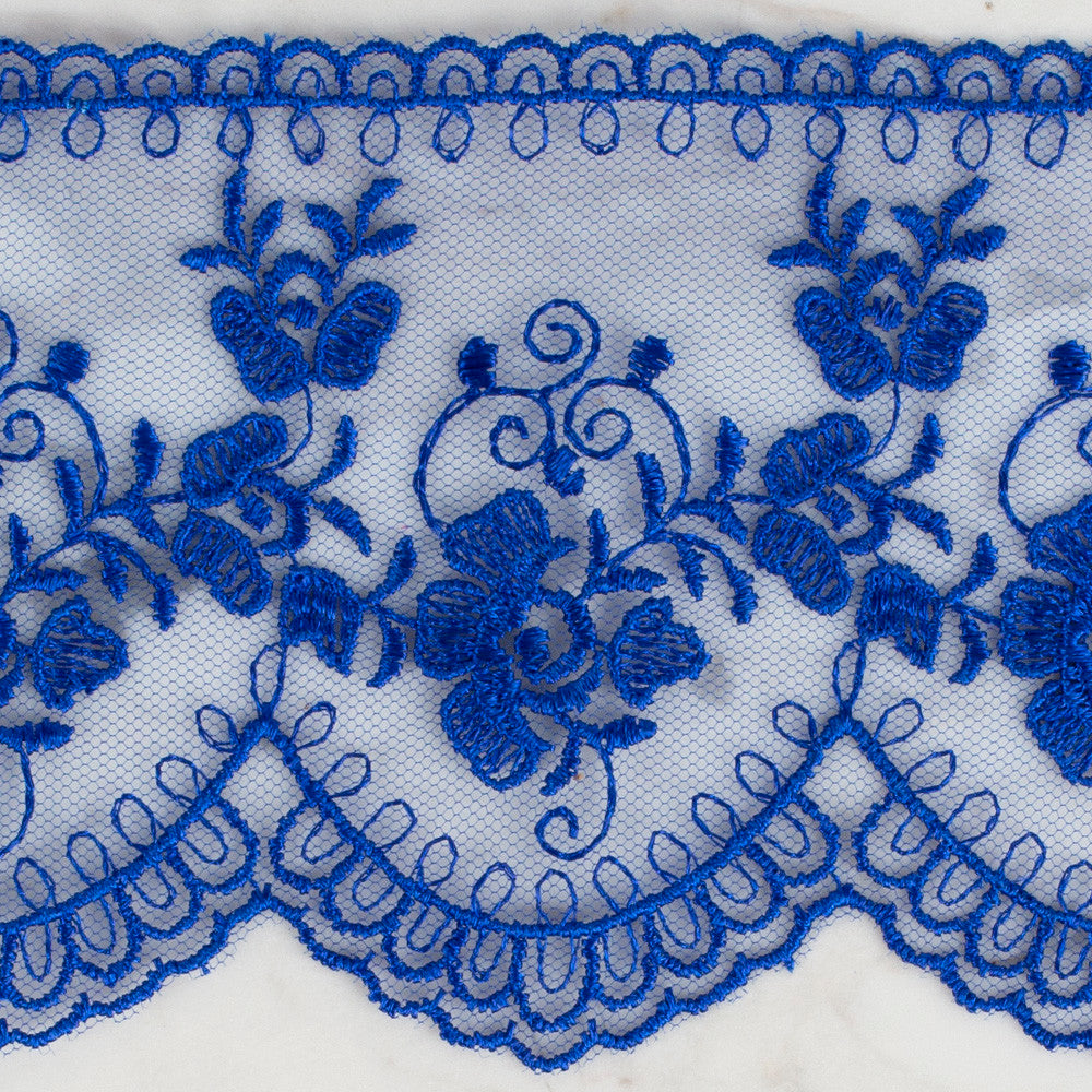 Önel Lace Ribbon, 9 cm, Saxe, Flower Patterned - 672
