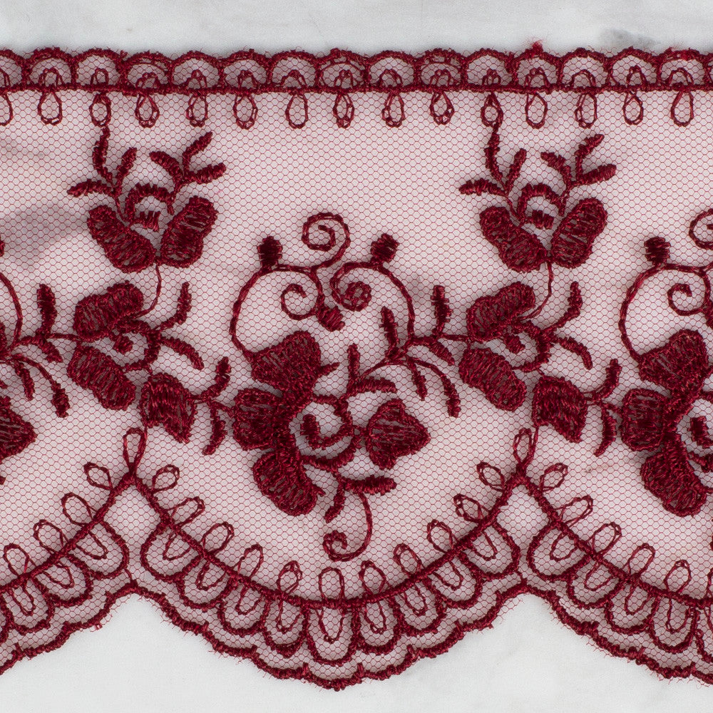 Önel Lace Ribbon, 9 cm, Claret, Flower Patterned - 672