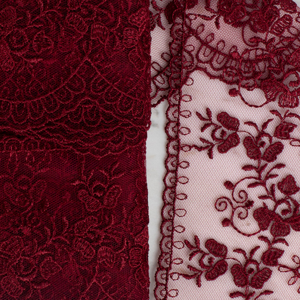 Önel Lace Ribbon, 9 cm, Claret, Flower Patterned - 672