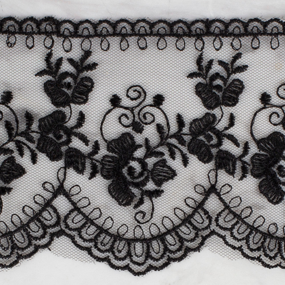 Önel Lace Ribbon, 9 cm, Black, Flower Patterned - 672