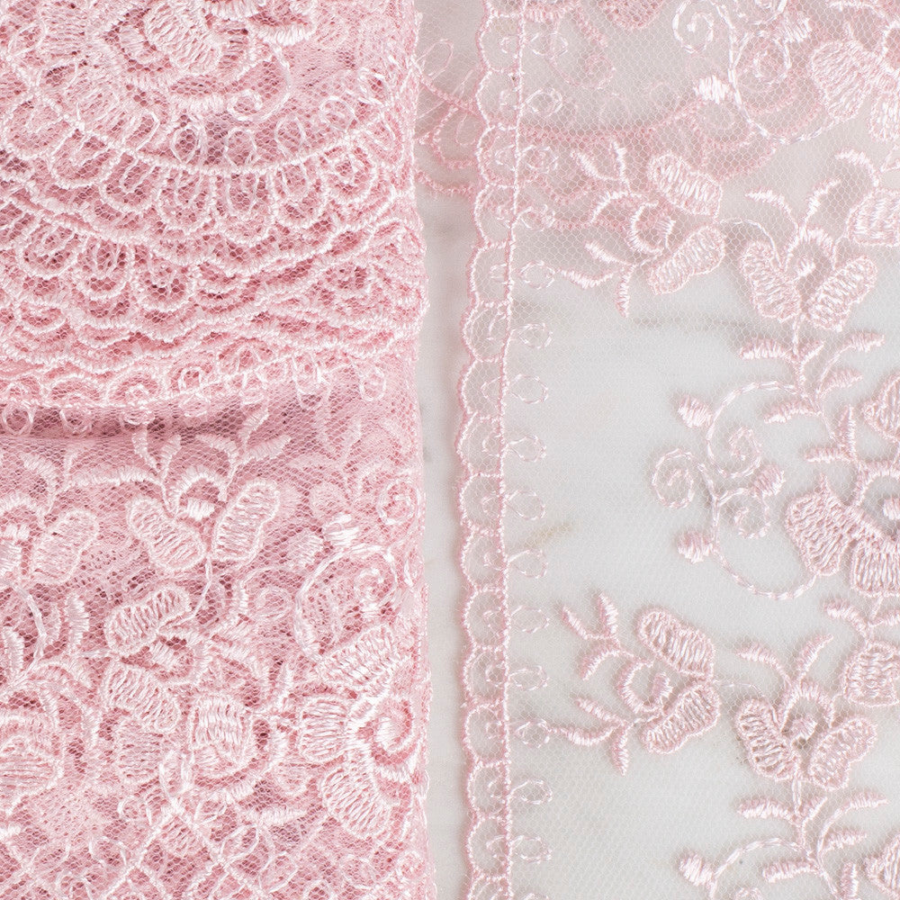 Önel Lace Ribbon, 9 cm, Light Pink, Flower Patterned - 672