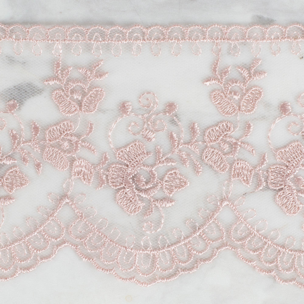Önel Lace Ribbon, 9 cm, Powder Pink, Flower Patterned - 672