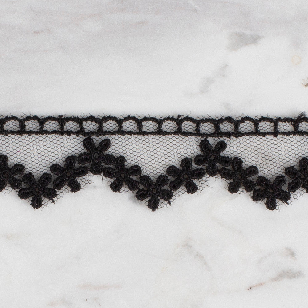 Önel Lace Ribbon, 2 cm, Black, Flower Patterned