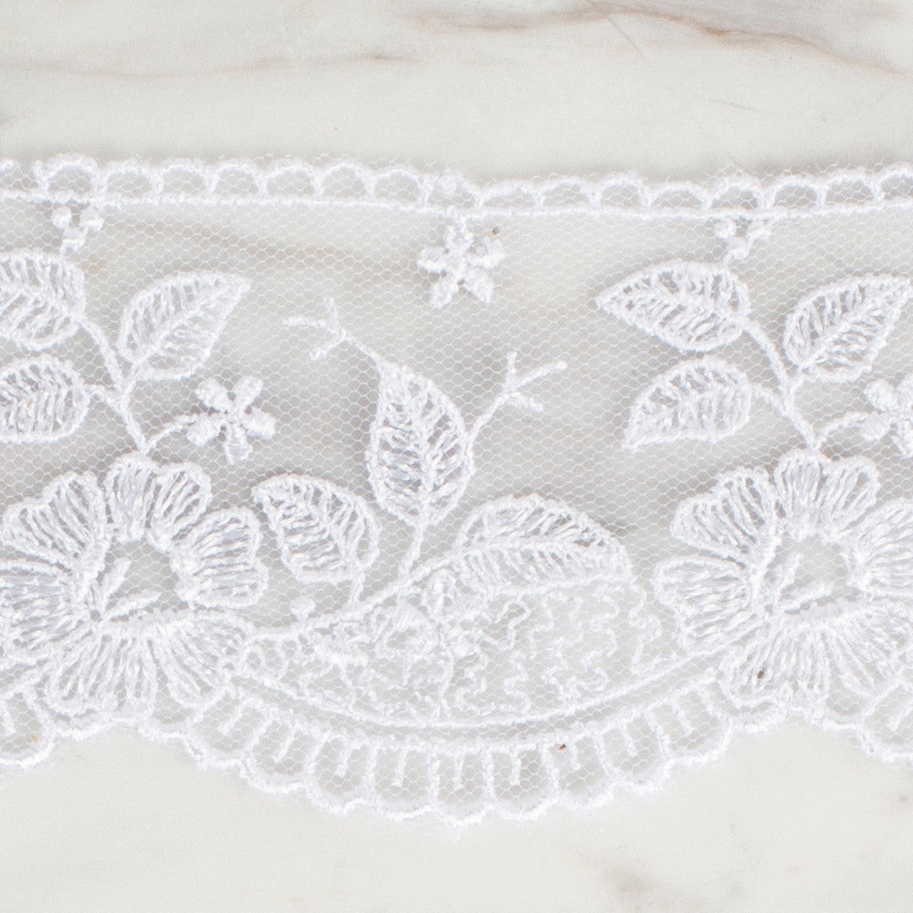 Önel Lace Ribbon, 5 cm, White, Flower Patterned - 60