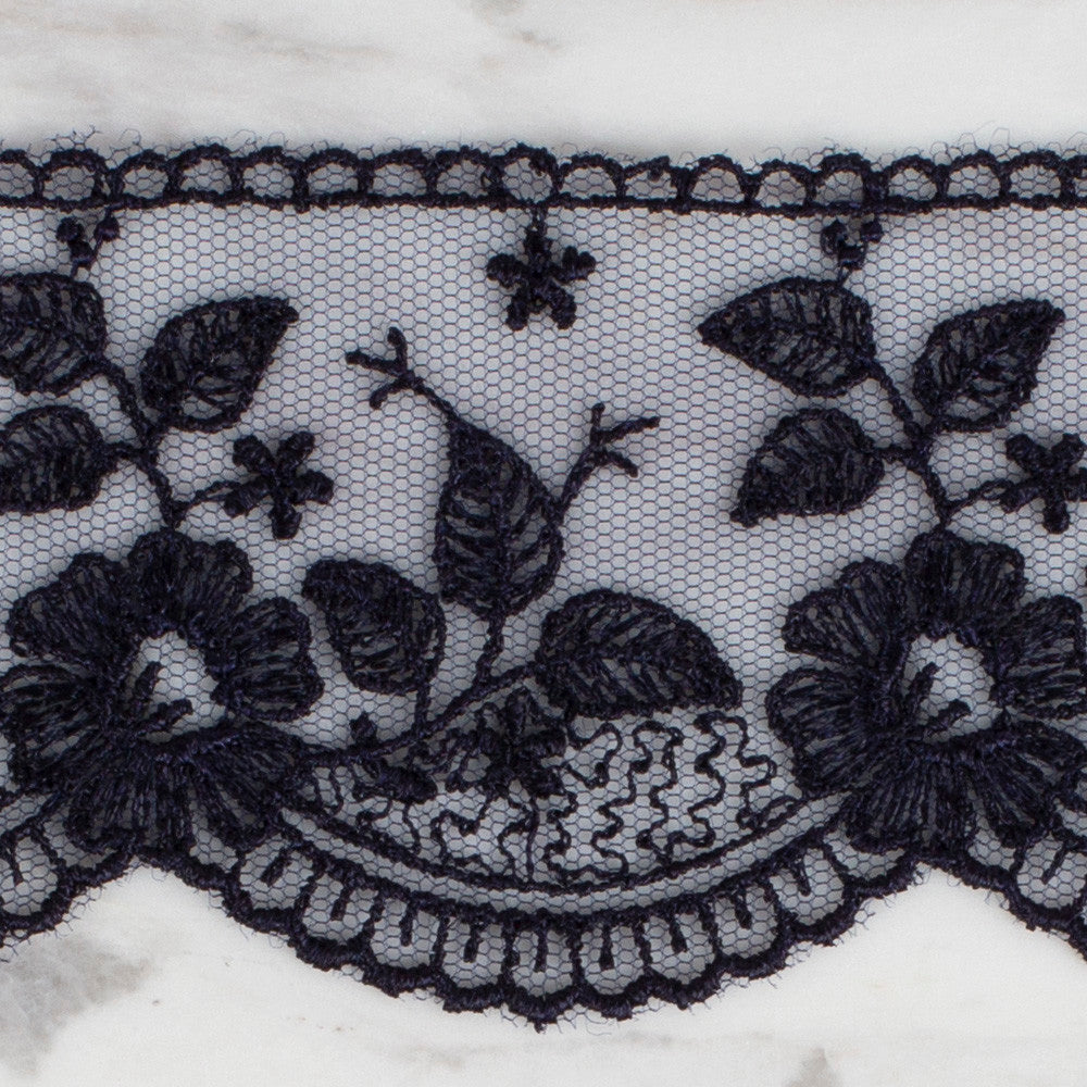 Önel Lace Ribbon, 5 cm, Navy Blue, Flower Patterned - 60
