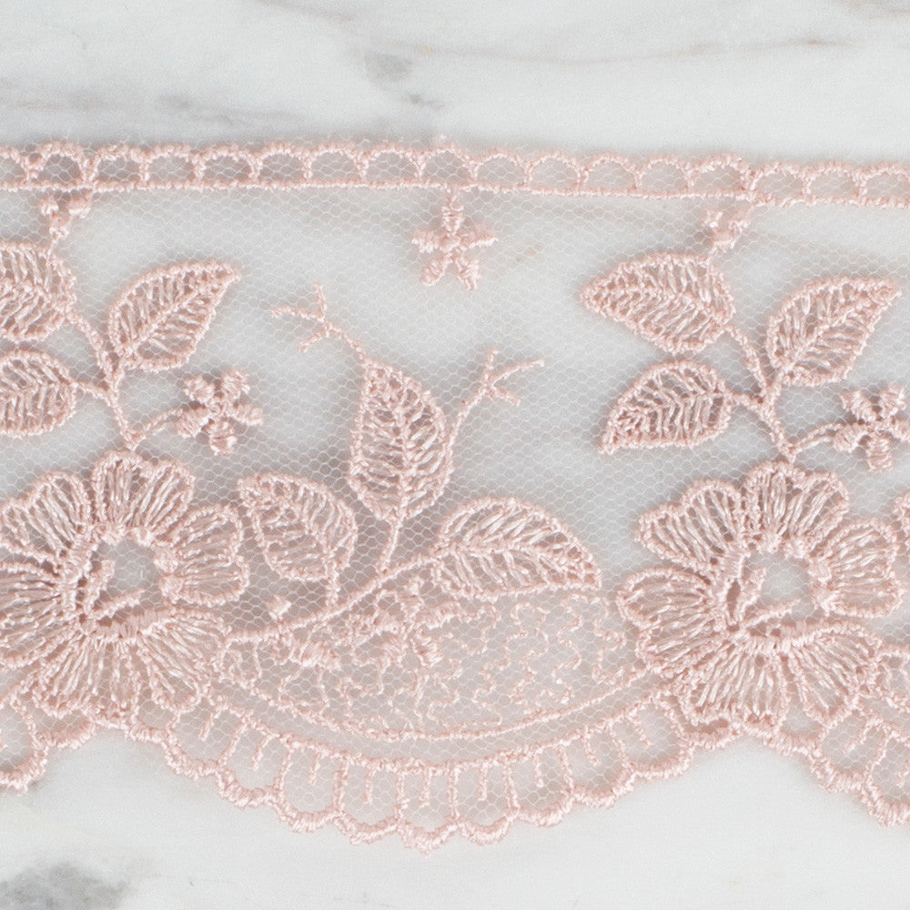 Önel Lace Ribbon, 5 cm, Powder Pink, Flower Patterned - 60