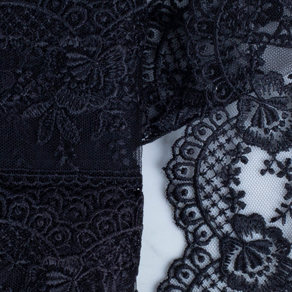 Önel Lace Ribbon, 7 cm, Black, Flower Patterned - 67