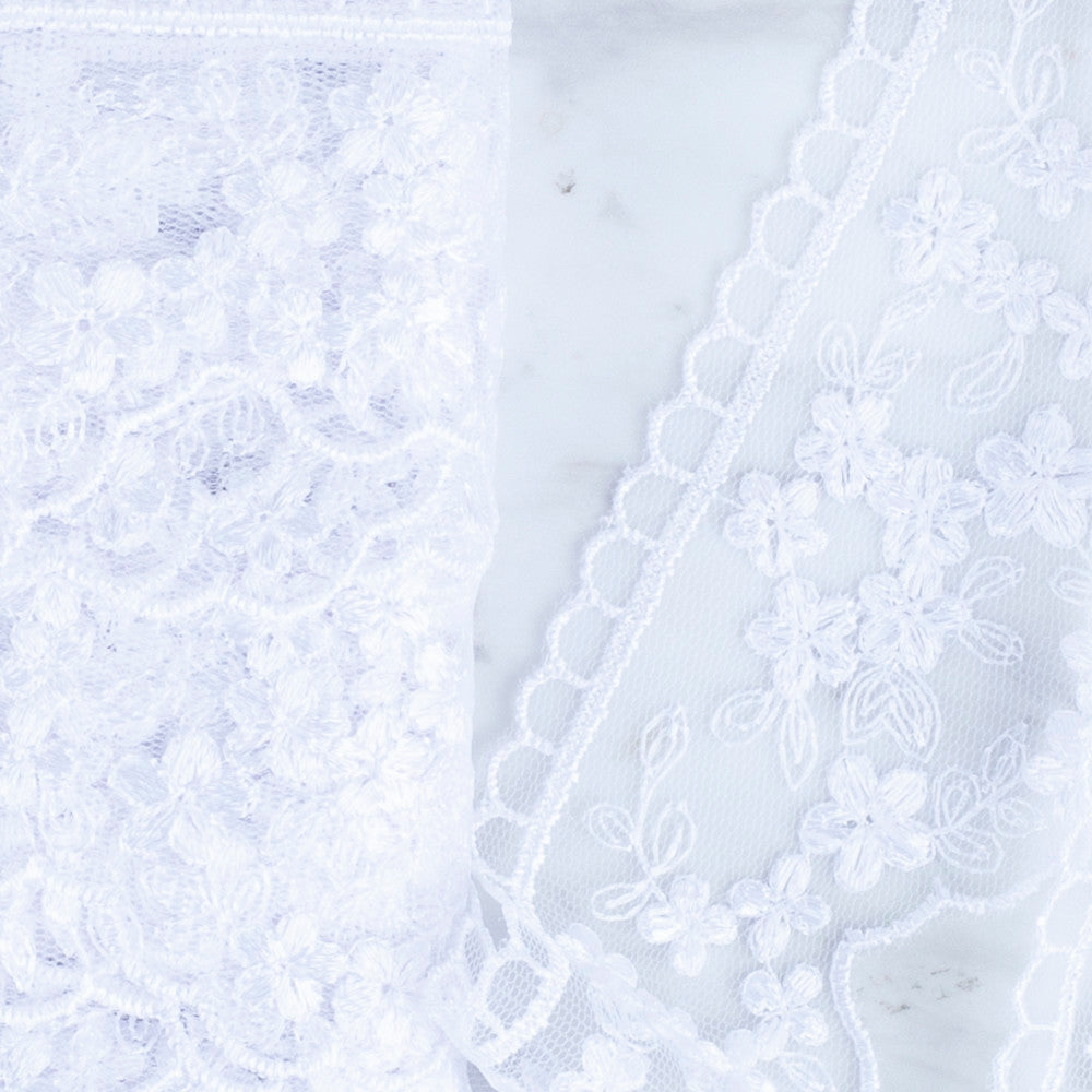 Önel Lace Ribbon, 5 cm, White, Flower Patterned - 3406