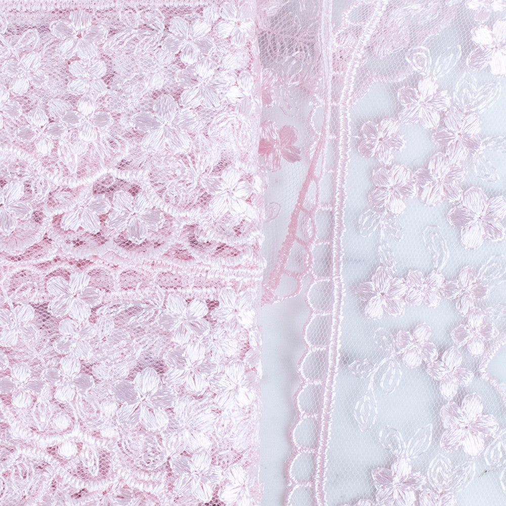 Önel Lace Ribbon, 5 cm, Light Pink, Flower Patterned - 3406
