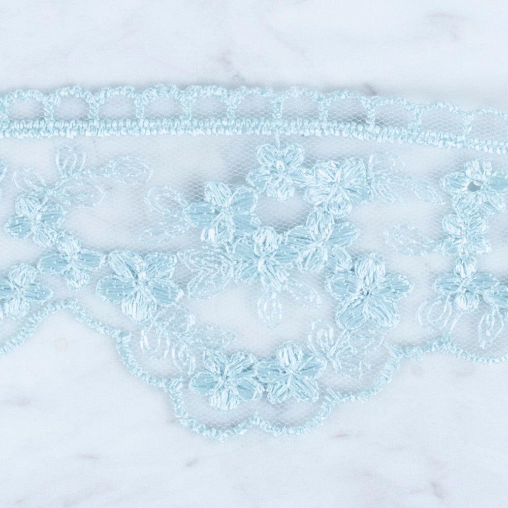 Önel Lace Ribbon, 5 cm, Sea Green, Flower Patterned - 3406