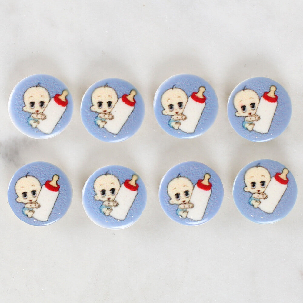 Loren Crafts 8 Pack Baby with a Bottle Patterned Button - 1241