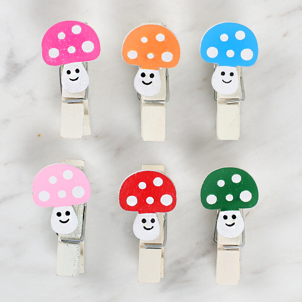 Loren 6 Pcs Mushroom Patterned Decorative Peg