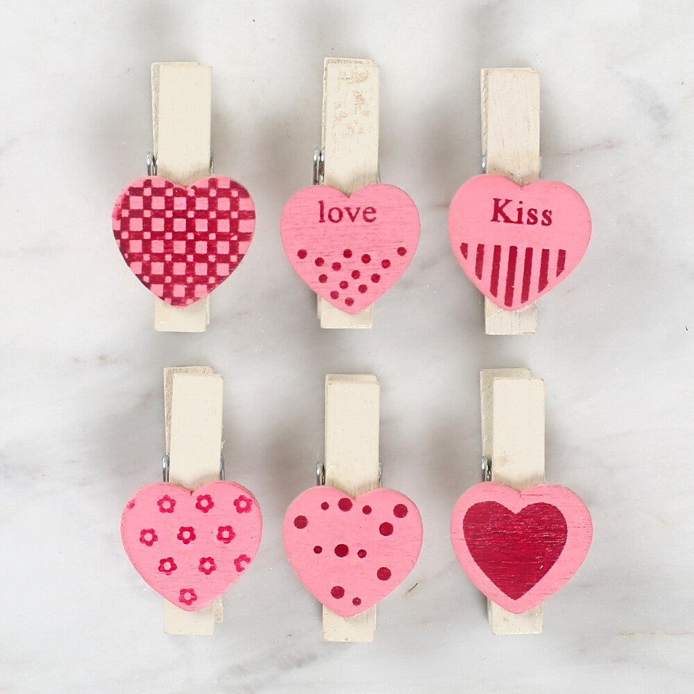 Loren 6 Pcs Pink Heart Patterned Decorative Peg