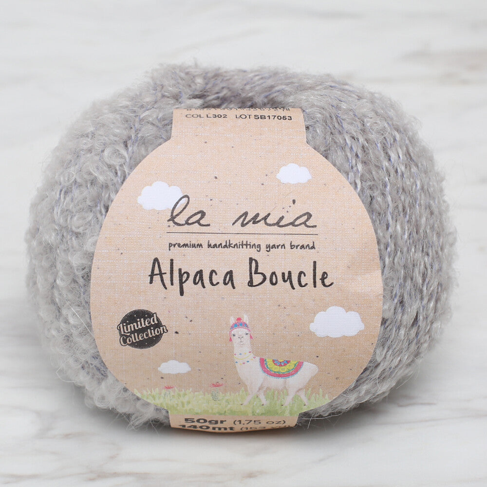 La Mia 50 Gr Alpaca Boucle Yarn, Grey - L302
