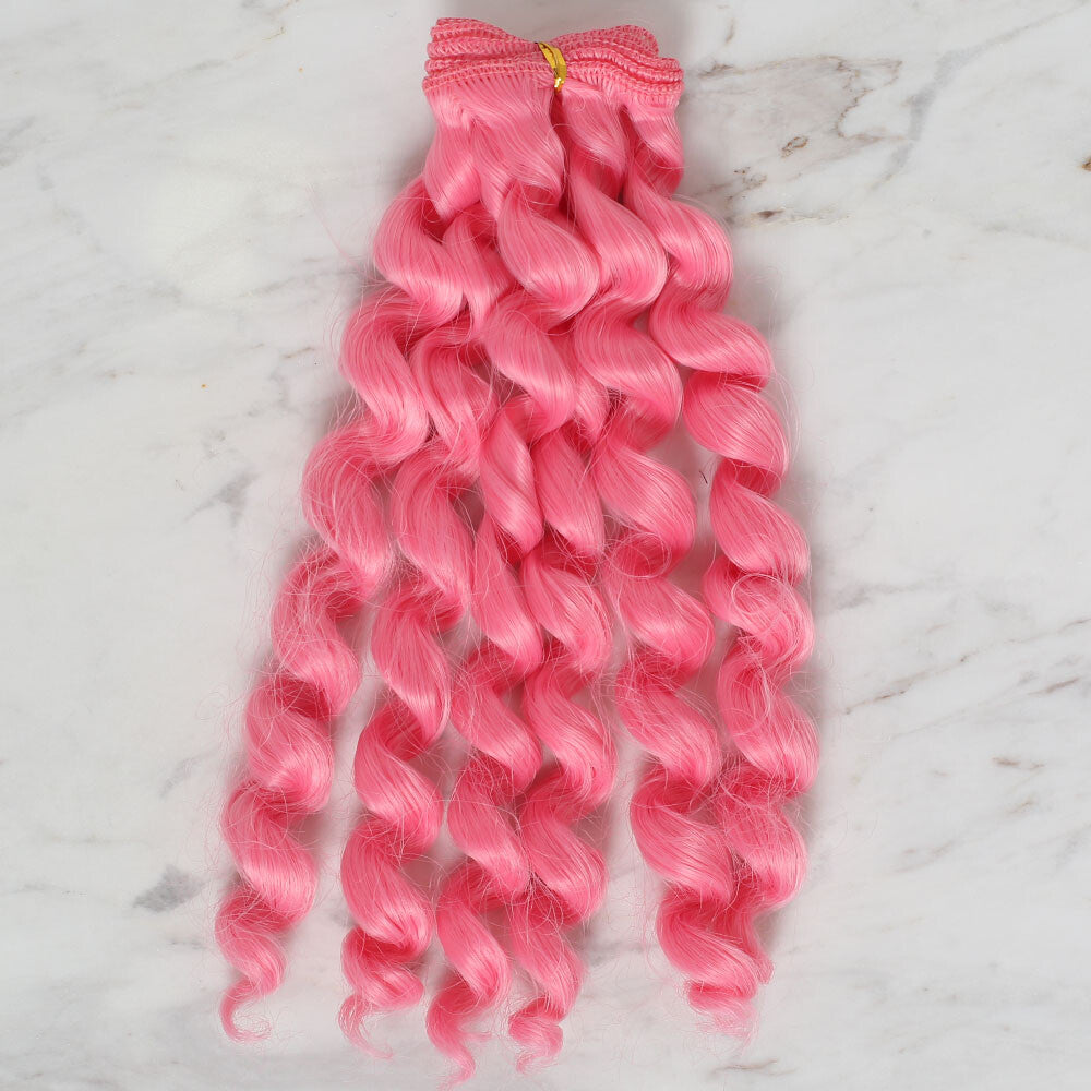 Loren Crafts Synthetic Doll Hair, Curly Pink