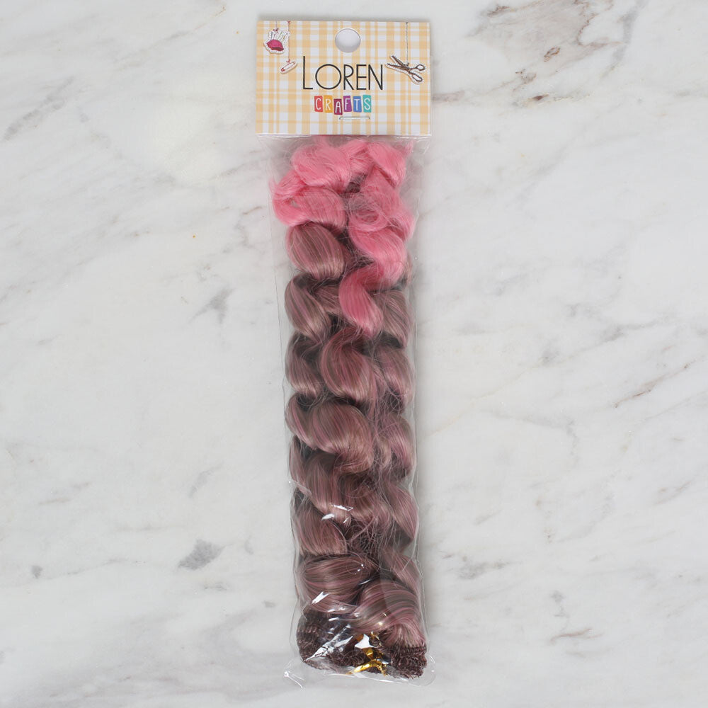 Loren Crafts Synthetic Doll Hair, Curly Pink-Brown