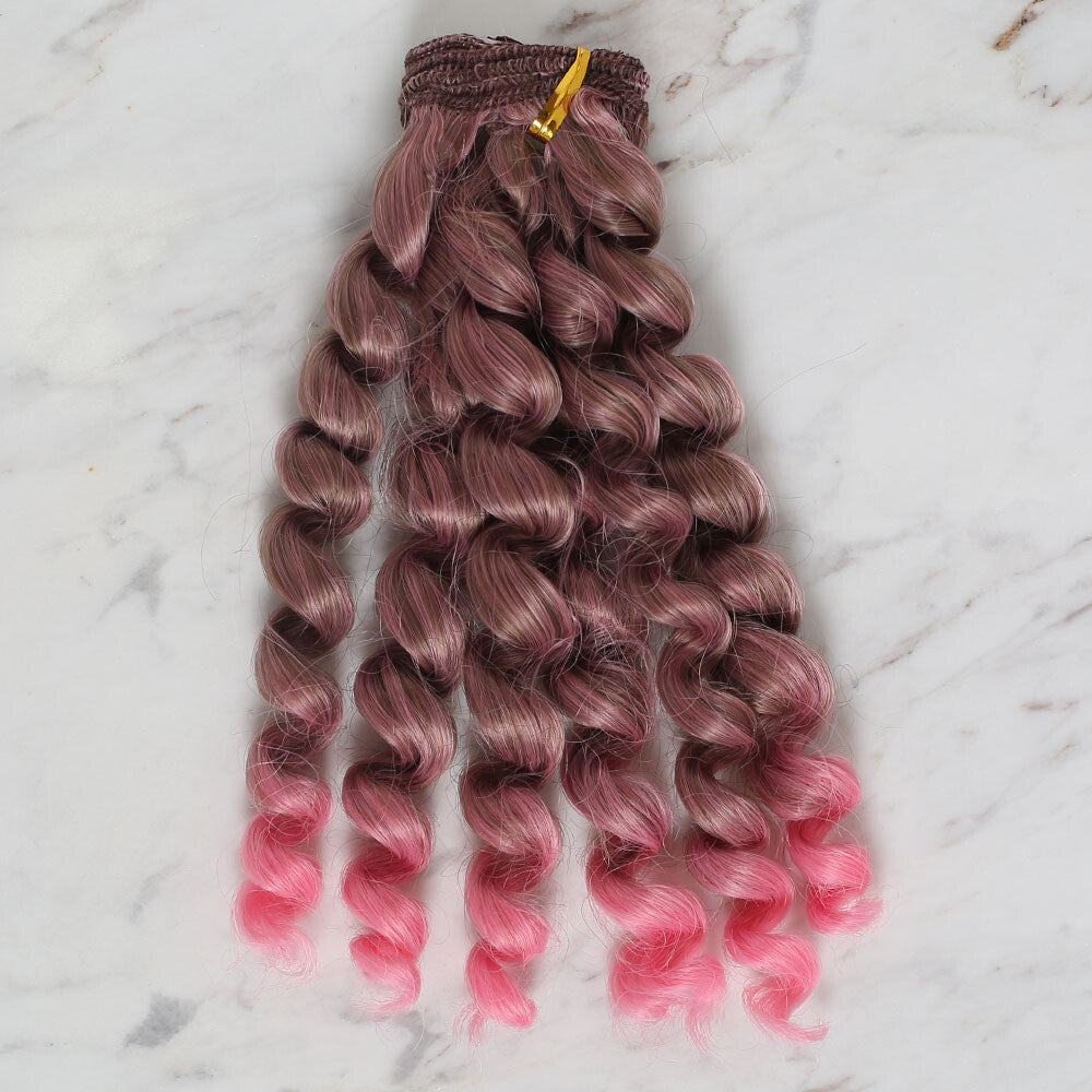 Loren Crafts Synthetic Doll Hair, Curly Pink-Brown