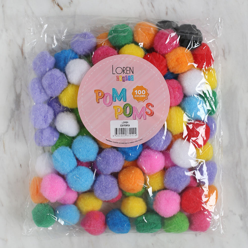 Loren Crafts 3 cm 100 pcs Pom-Pom, Assorted Colors