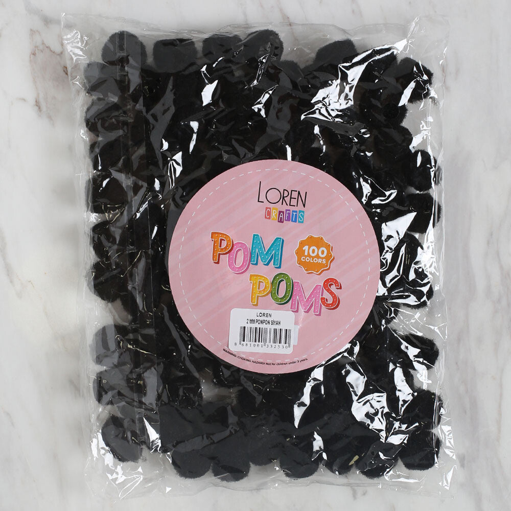 Loren Crafts 2 cm 100 pcs Pom-Pom, Black