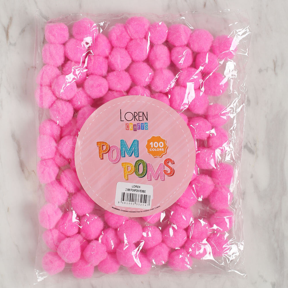 Loren Crafts 2 cm 100 pcs Pom-Pom, Pink