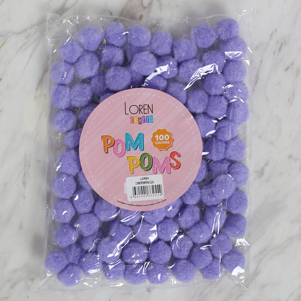 Loren Crafts 2 cm 100 pcs Pom-Pom, Lilac