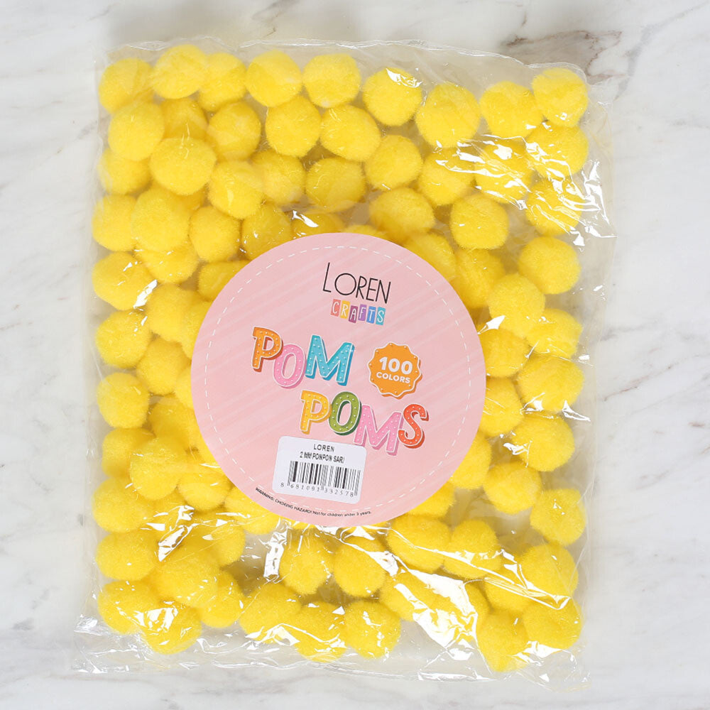 Loren Crafts 2 cm 100 pcs Pom-Pom, Yellow