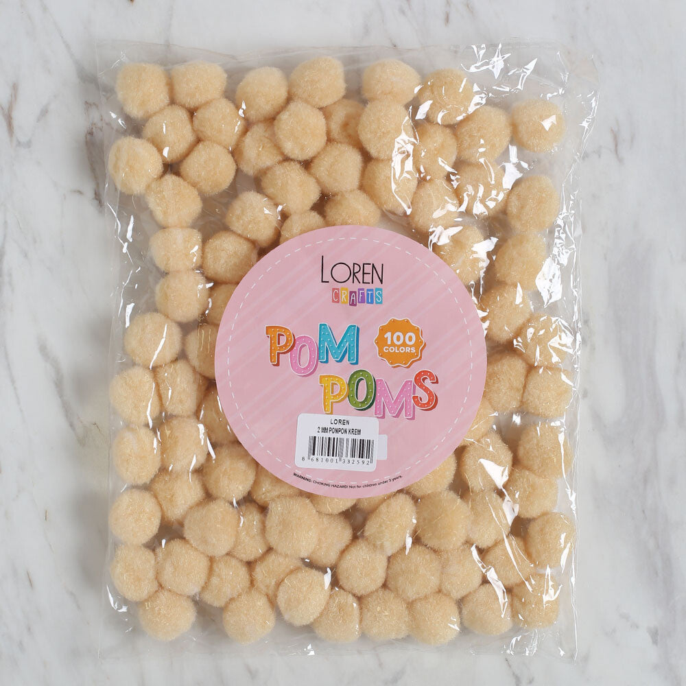 Loren Crafts 2 cm 100 pcs Pom-Pom, Cream