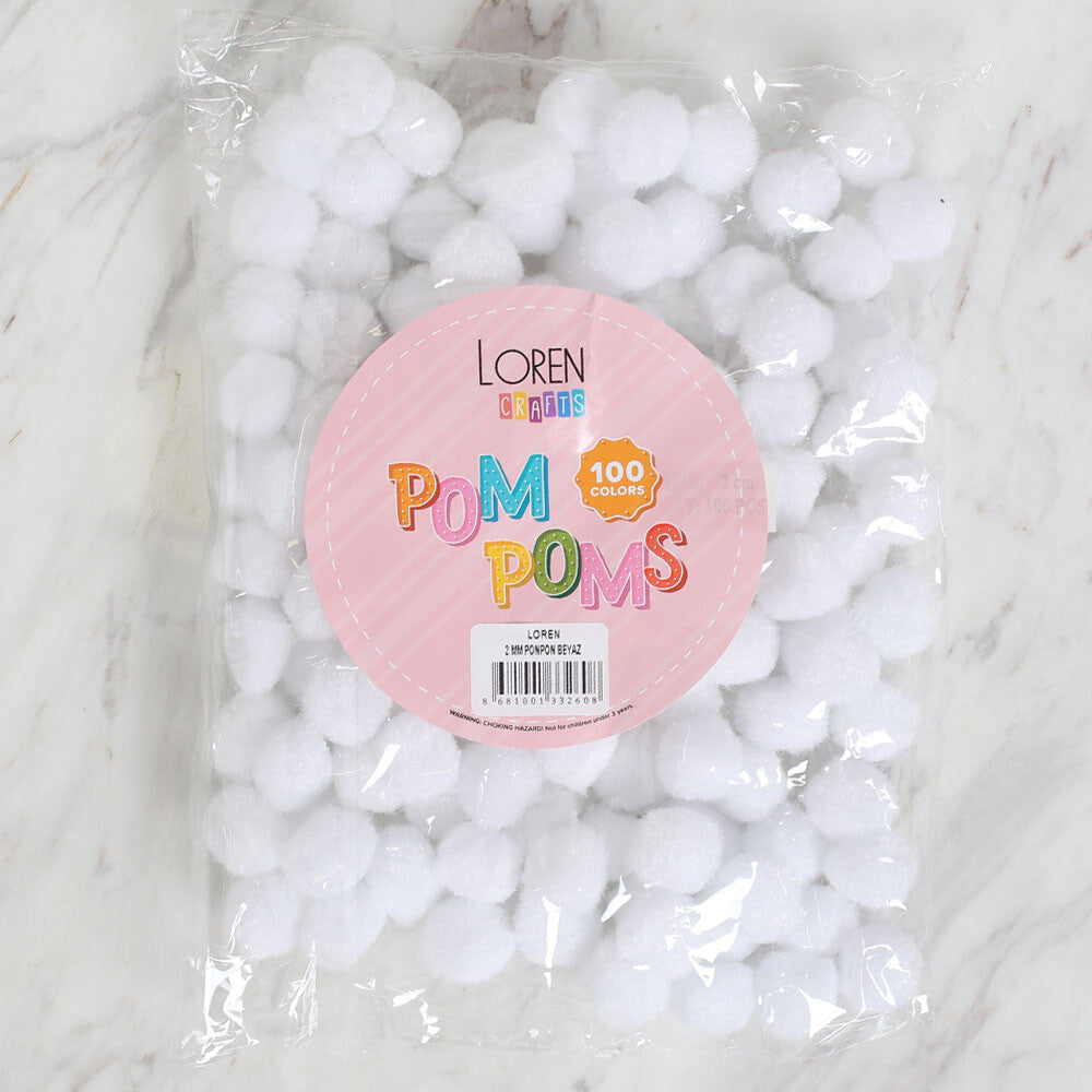 Loren Crafts 2 cm 100 pcs Pom-Pom, White